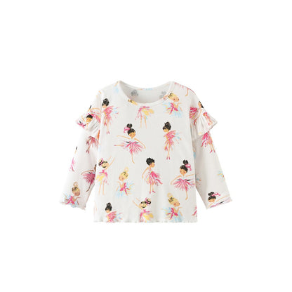 Baby Kids Girls Cartoon Pattern Long Sleeves Top