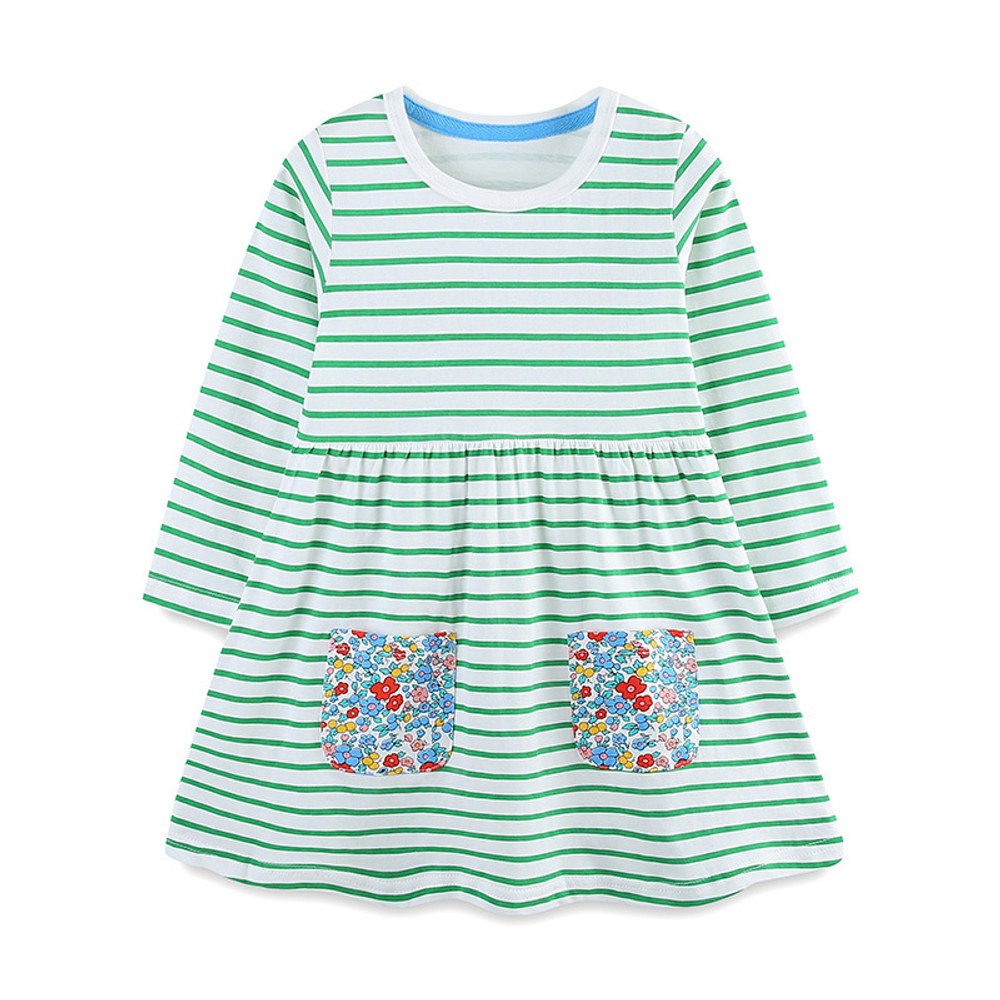 Baby Kids Girls Princess Striped and Flowers Pattern Long Sleeves Dress