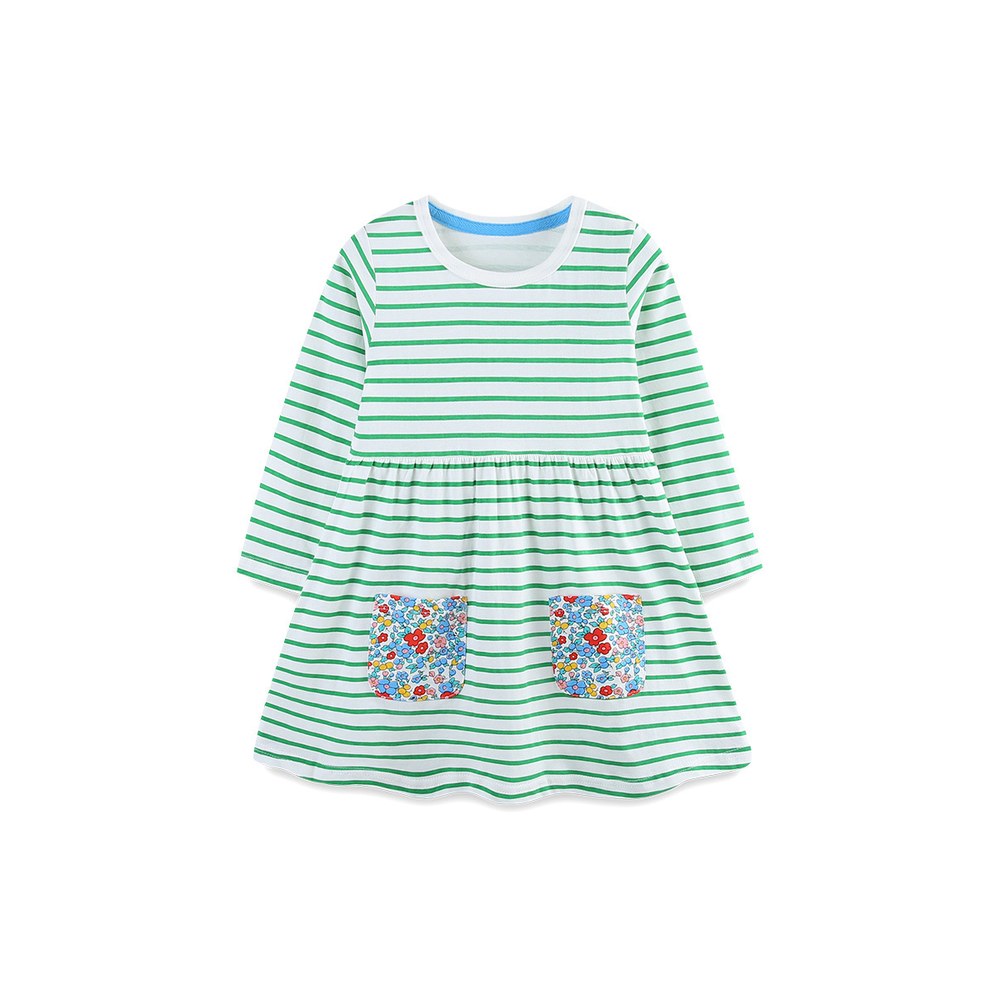 Baby Kids Girls Princess Striped and Flowers Pattern Long Sleeves Dress