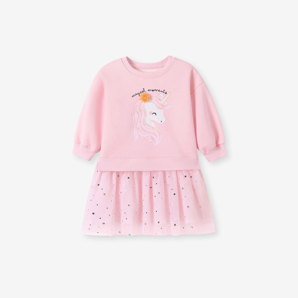 Baby Kids Girls Princess Stars and Cartoon Pattern Long Sleeves Thick Dress