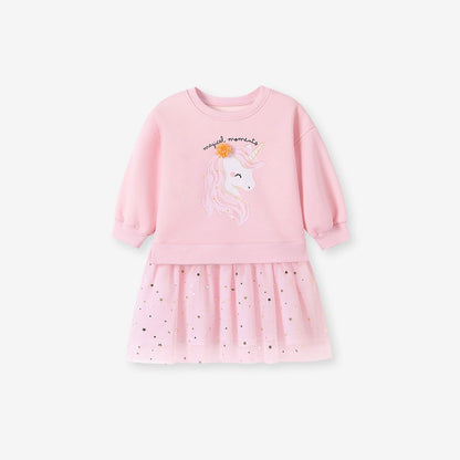 Baby Kids Girls Princess Stars and Cartoon Pattern Long Sleeves Thick Dress