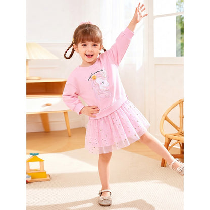 Baby Kids Girls Princess Stars and Cartoon Pattern Long Sleeves Thick Dress