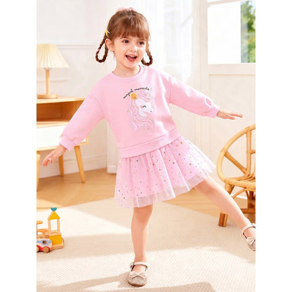 Baby Kids Girls Princess Stars and Cartoon Pattern Long Sleeves Thick Dress