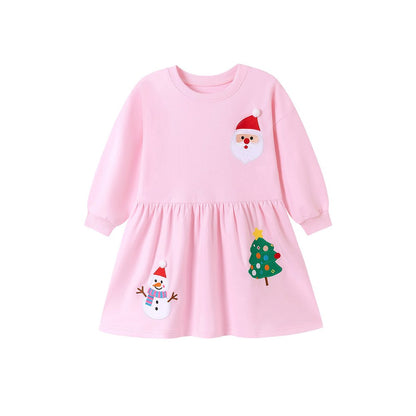 Baby Kids Girls Princess Christmas Cartoon Pattern Long Sleeves Dress