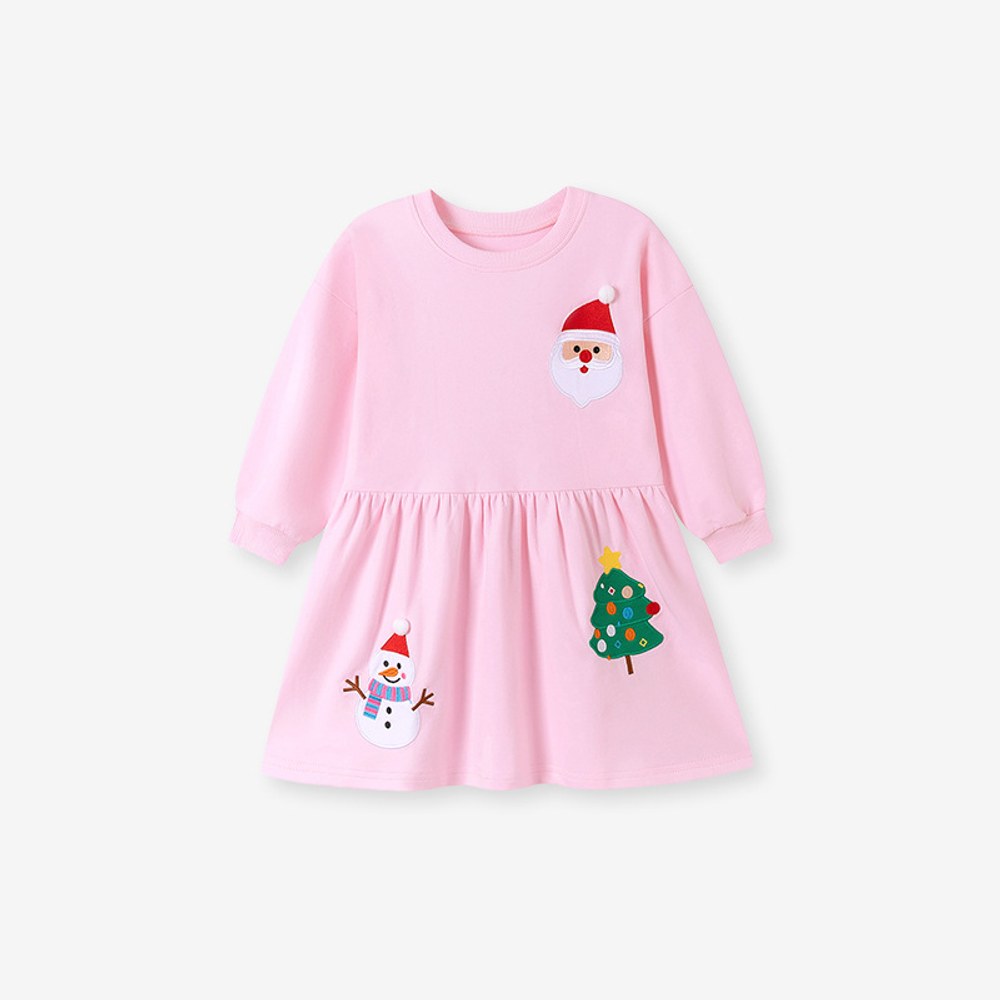 Baby Kids Girls Princess Christmas Cartoon Pattern Long Sleeves Dress
