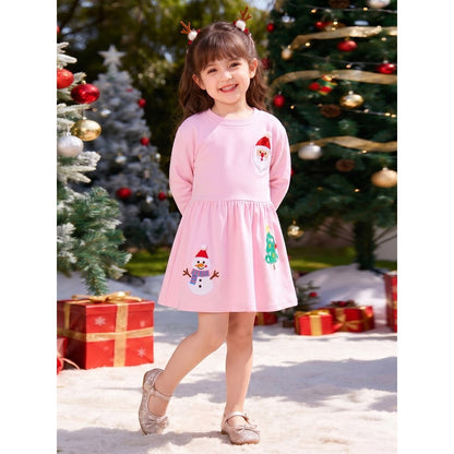 Baby Kids Girls Princess Christmas Cartoon Pattern Long Sleeves Dress