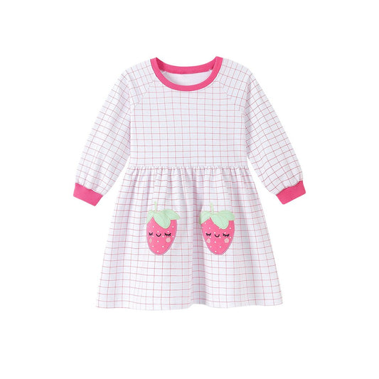 Baby Kids Girls Princess Plaid and Cartoon Pattern Long Sleeves Dress