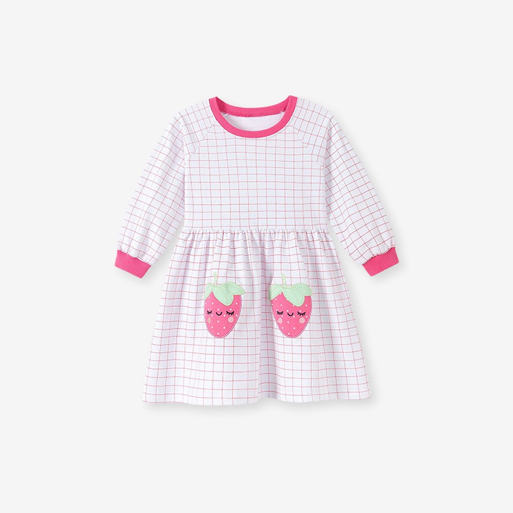 Baby Kids Girls Princess Plaid and Cartoon Pattern Long Sleeves Dress