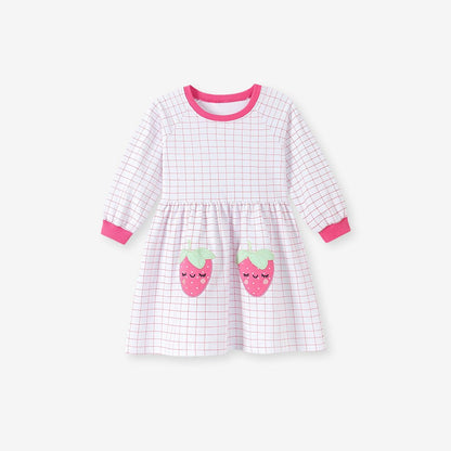Baby Kids Girls Princess Plaid and Cartoon Pattern Long Sleeves Dress