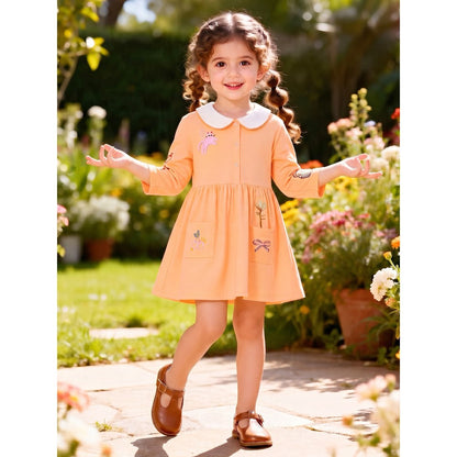 Baby Kids Girls Cartoon Embroidery Long Sleeves Dress