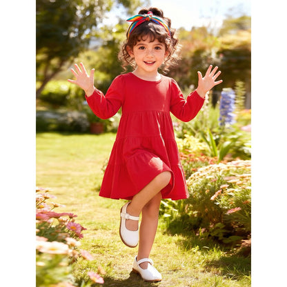 Baby Kids Girls Solid Color Long Sleeves Dress