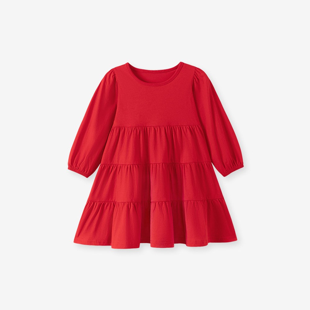 Baby Kids Girls Solid Color Long Sleeves Dress