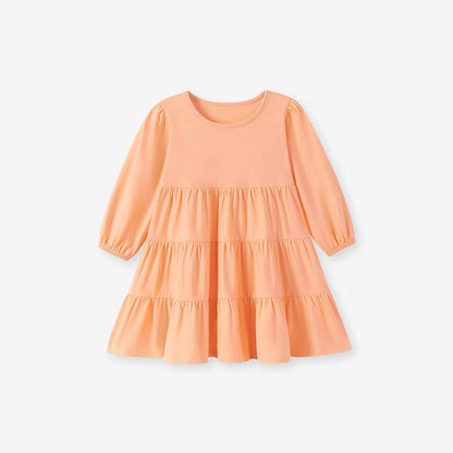 Baby Kids Girls Solid Color Long Sleeves Dress