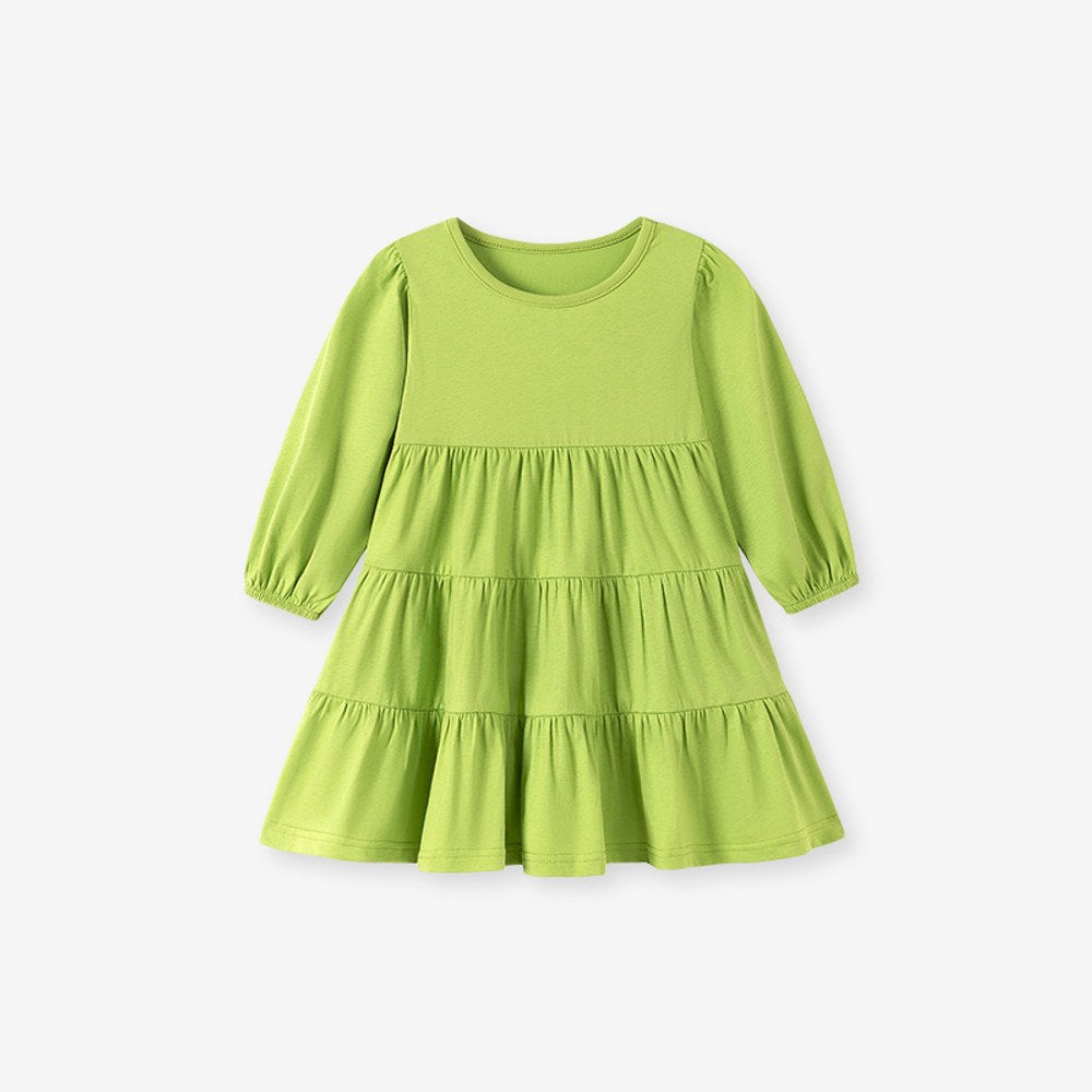 Baby Kids Girls Solid Color Long Sleeves Dress