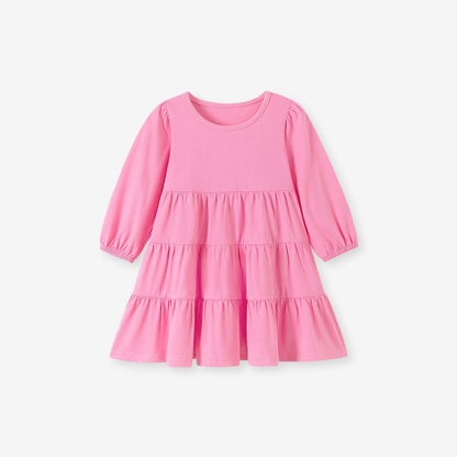 Baby Kids Girls Solid Color Long Sleeves Dress