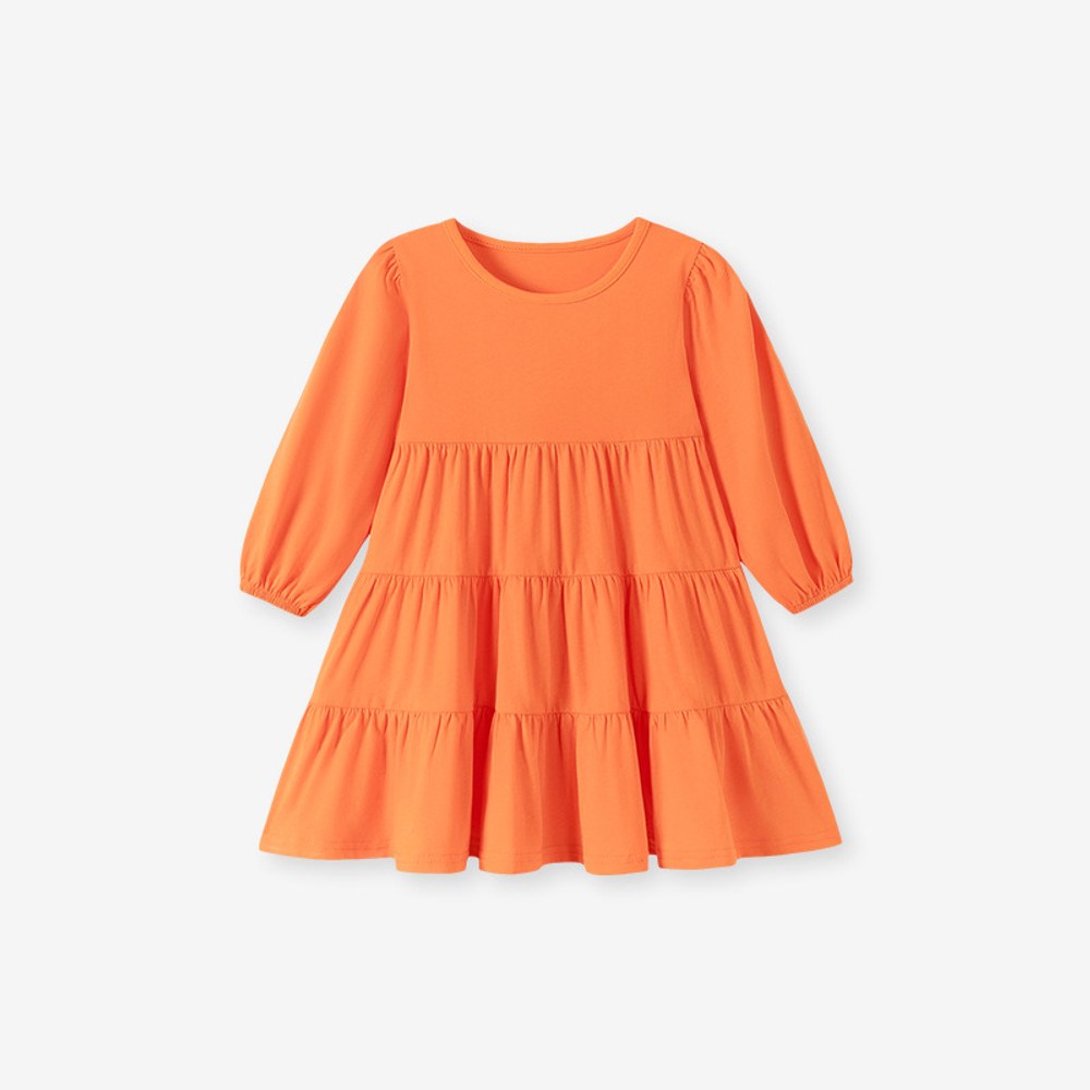 Baby Kids Girls Solid Color Long Sleeves Dress