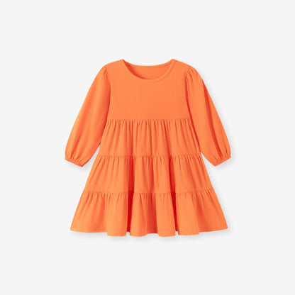 Baby Kids Girls Solid Color Long Sleeves Dress