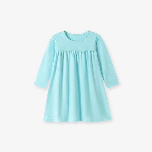 Baby Kids Girls Solid Color Long Sleeves Dress