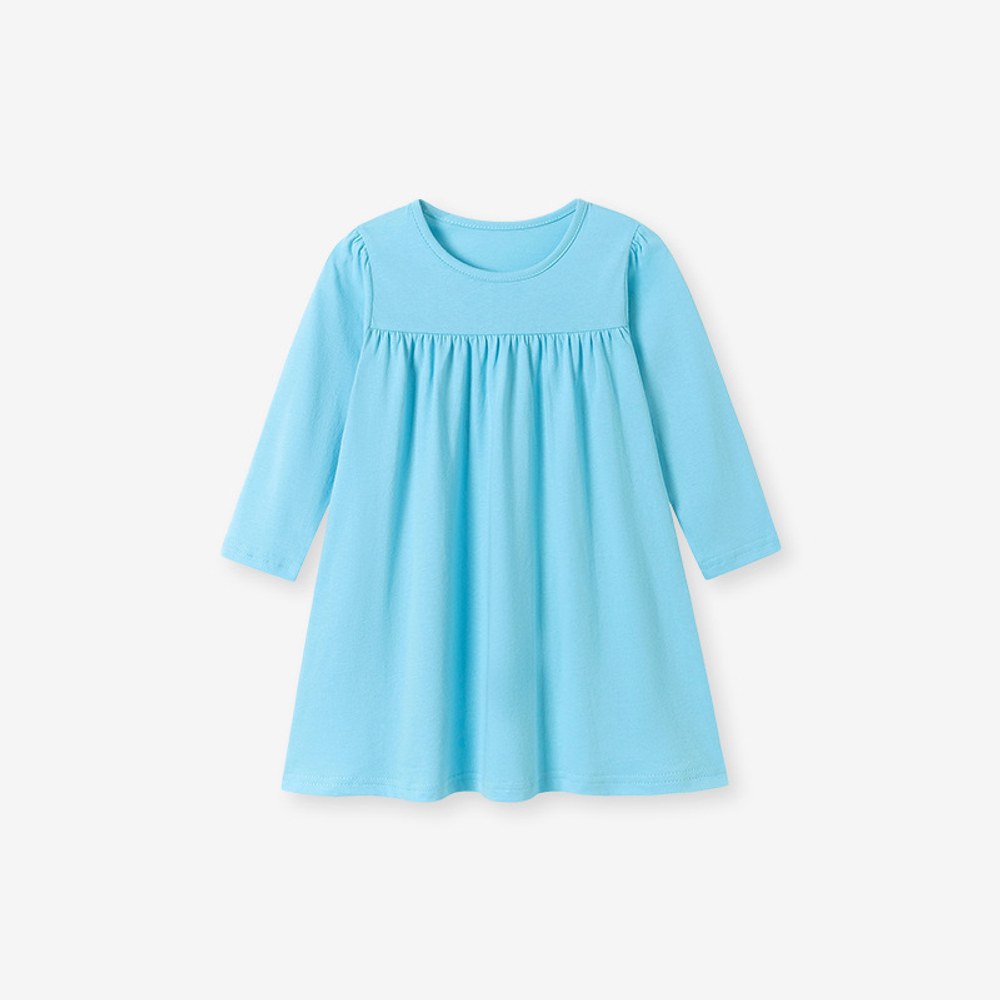 Baby Kids Girls Solid Color Long Sleeves Dress