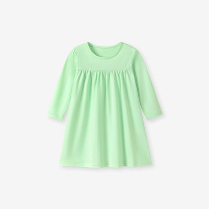 Baby Kids Girls Solid Color Long Sleeves Dress
