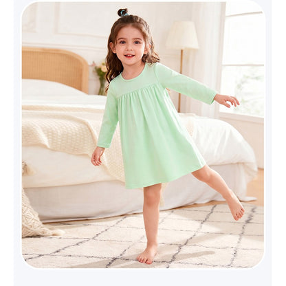 Baby Kids Girls Solid Color Long Sleeves Dress