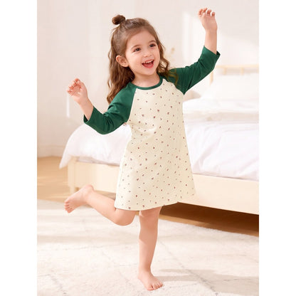 Baby Kids Girls Color Patchwork Long Sleeves Dress
