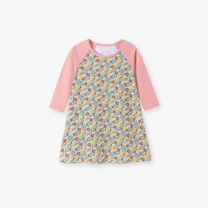 Baby Kids Girls Color Patchwork Long Sleeves Dress