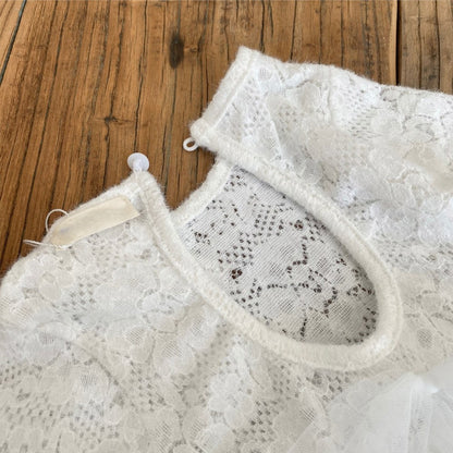 Baby Kids Girls Long Sleeves Tulle Patchwork Flowers Pattern Bodysuit Dress