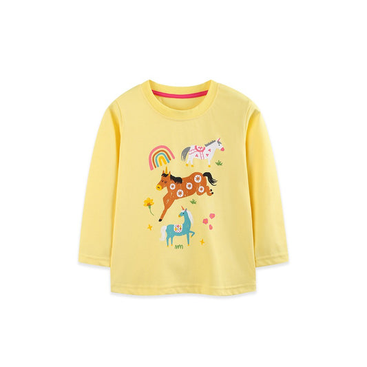 Kids Girls Cartoon Pattern Crew Neck Long Sleeves Top