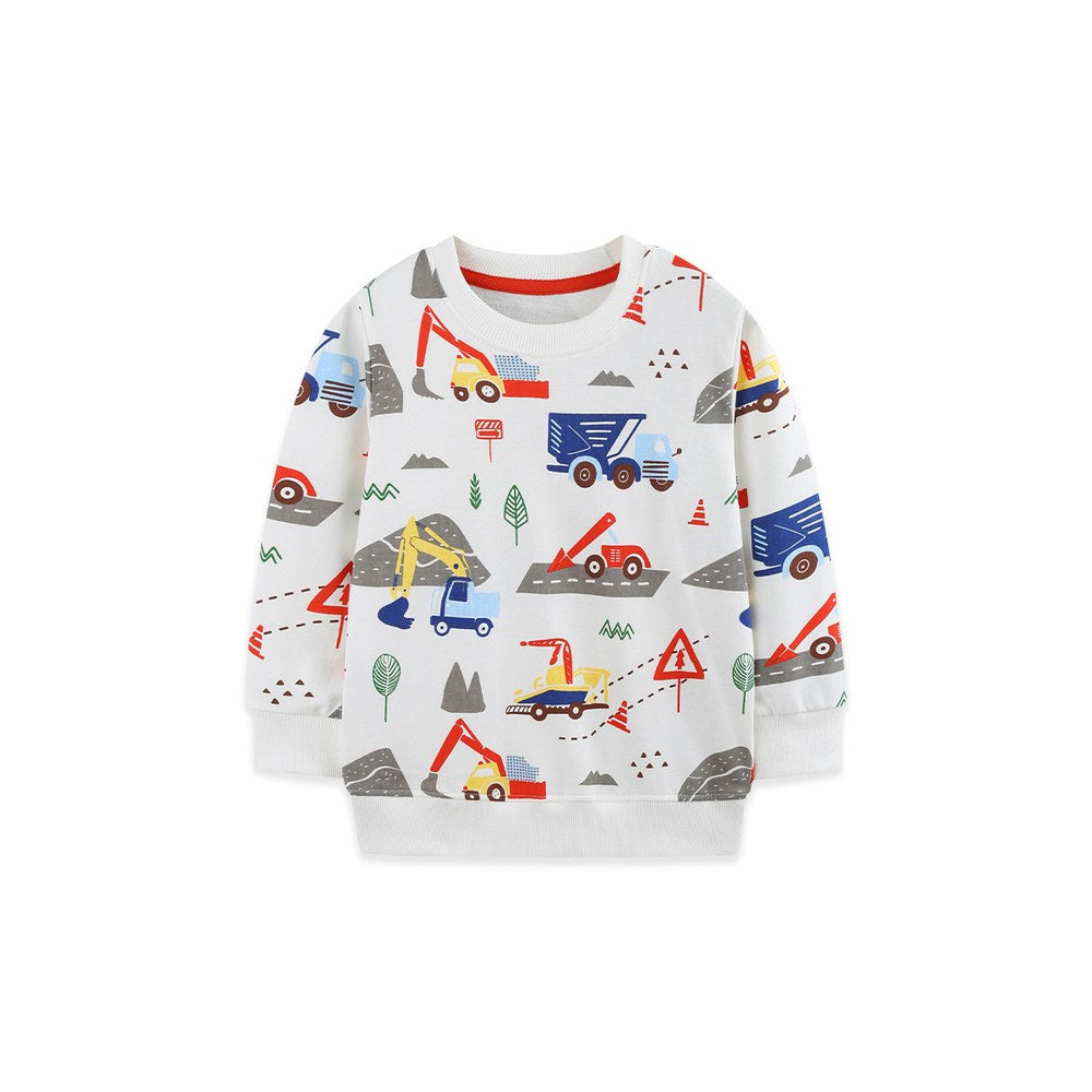 Kids Boys Cartoon Pattern Crew Neck Long Sleeves Sweatshirt