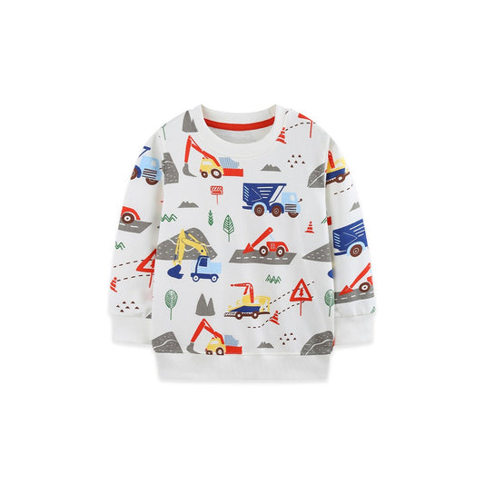 Kids Boys Cartoon Pattern Crew Neck Long Sleeves Sweatshirt