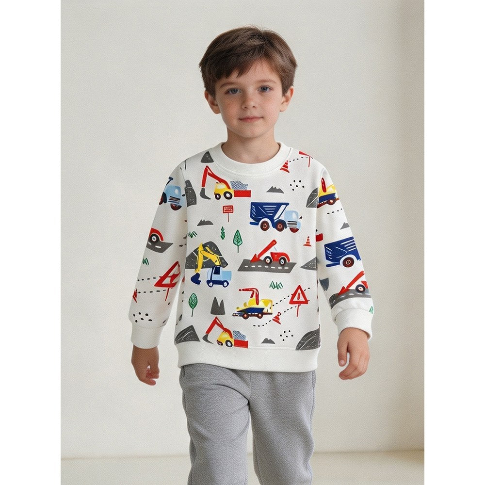 Kids Boys Cartoon Pattern Crew Neck Long Sleeves Sweatshirt