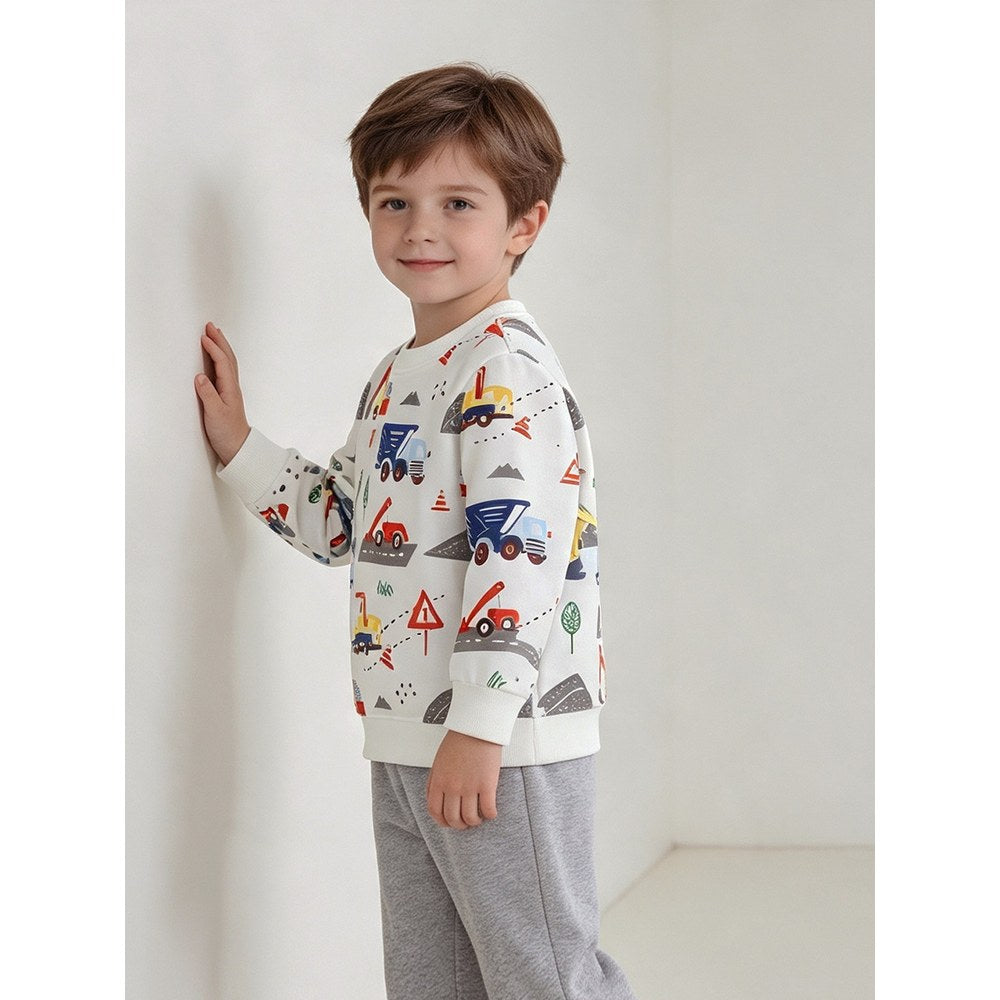 Kids Boys Cartoon Pattern Crew Neck Long Sleeves Sweatshirt