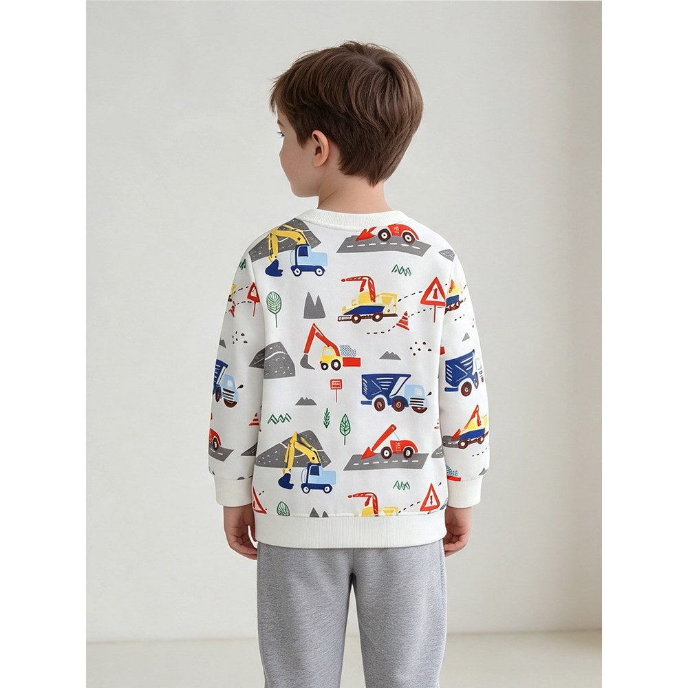 Kids Boys Cartoon Pattern Crew Neck Long Sleeves Sweatshirt