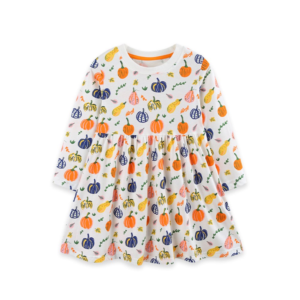 Baby Kids Girls Halloween Cartoon Pattern Long Sleeves Dress