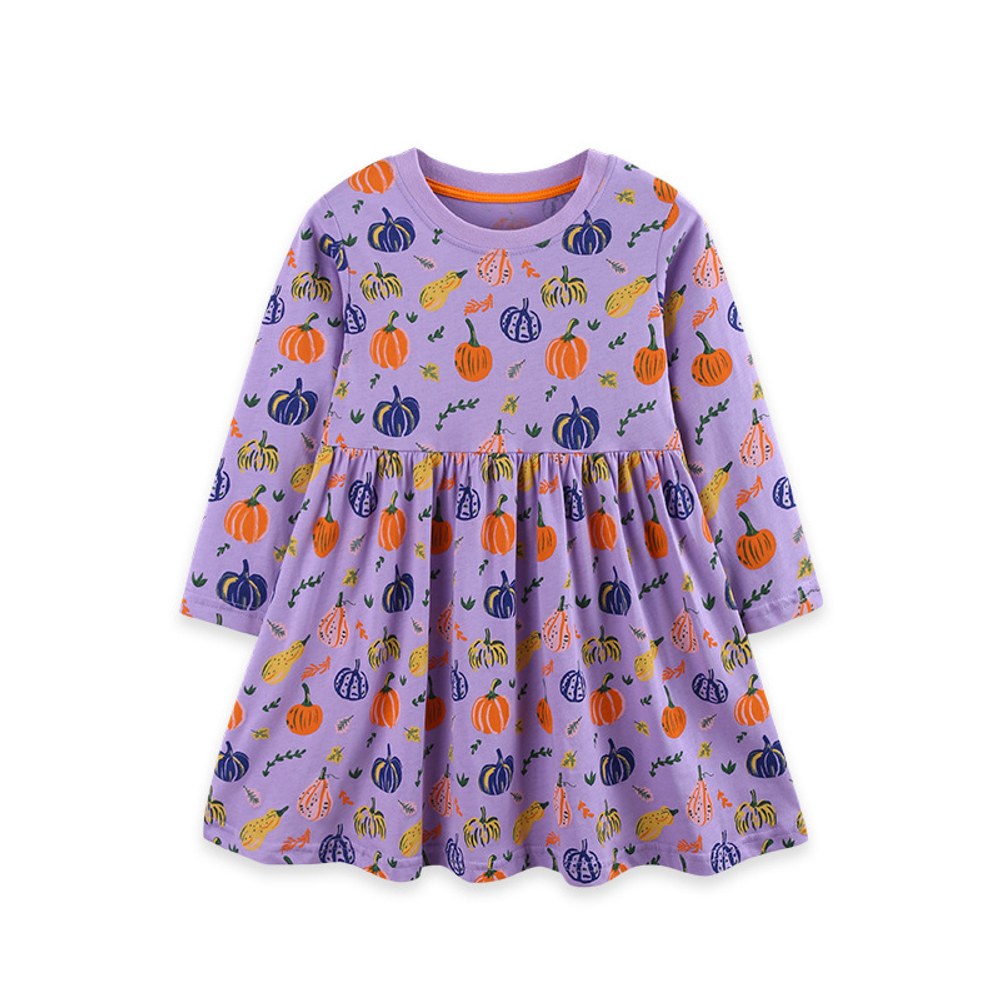 Baby Kids Girls Halloween Cartoon Pattern Long Sleeves Dress