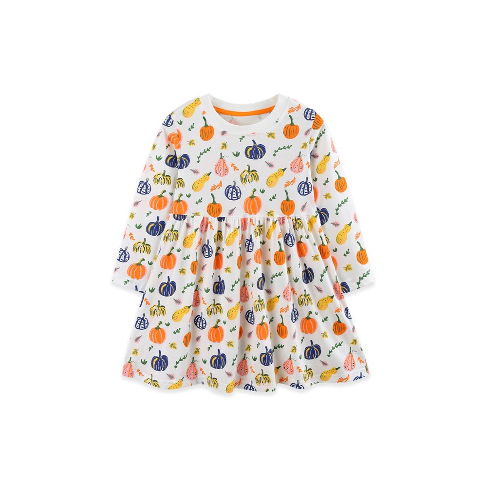 Baby Kids Girls Halloween Cartoon Pattern Long Sleeves Dress