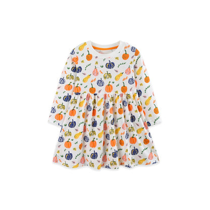 Baby Kids Girls Halloween Cartoon Pattern Long Sleeves Dress