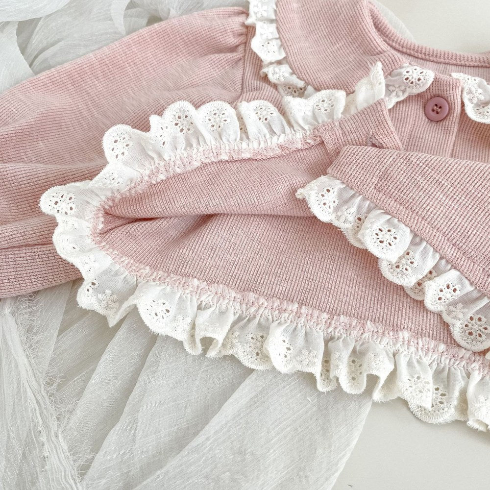 Baby Kids Girls Long Sleeves Lace Trim Cardigan and Sleeveless Bodysuit 2-Piece Clothing Sets