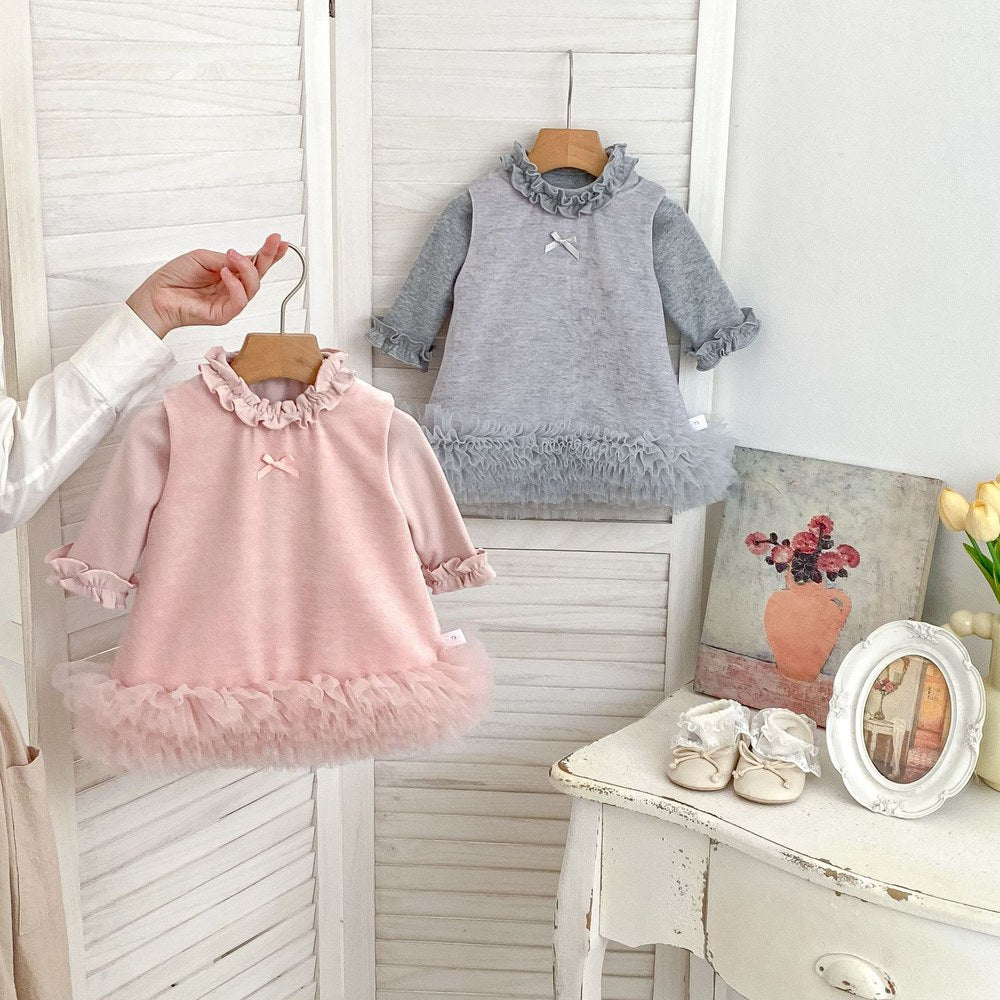 Baby Kids Girls Long Sleeves Plain Top and Sleeveless Dress
