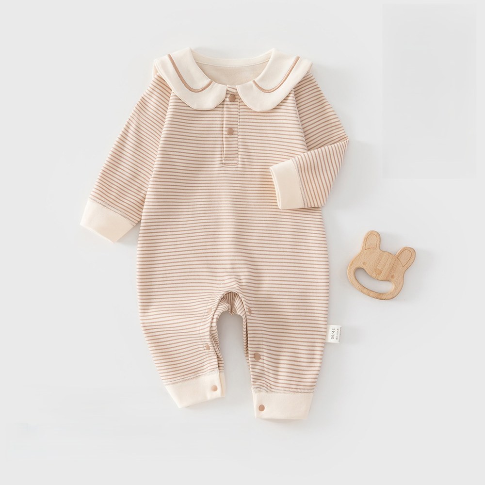 Baby Kids Unisex Long Sleeves Navy Collar Striped Rompers
