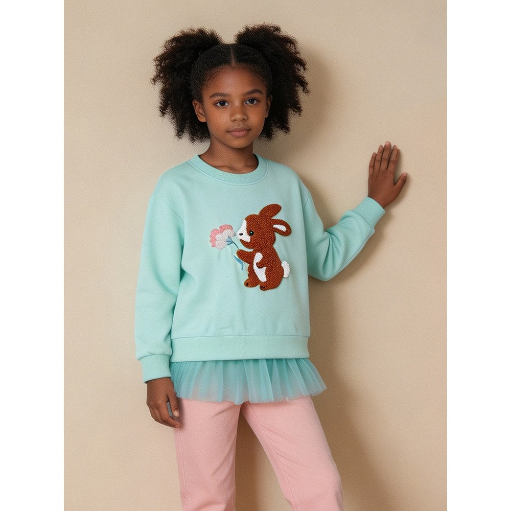 Baby Kids Girls Long Sleeves Cartoon Pattern Tulle Patchwork Dress