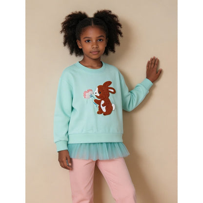 Baby Kids Girls Long Sleeves Cartoon Pattern Tulle Patchwork Dress