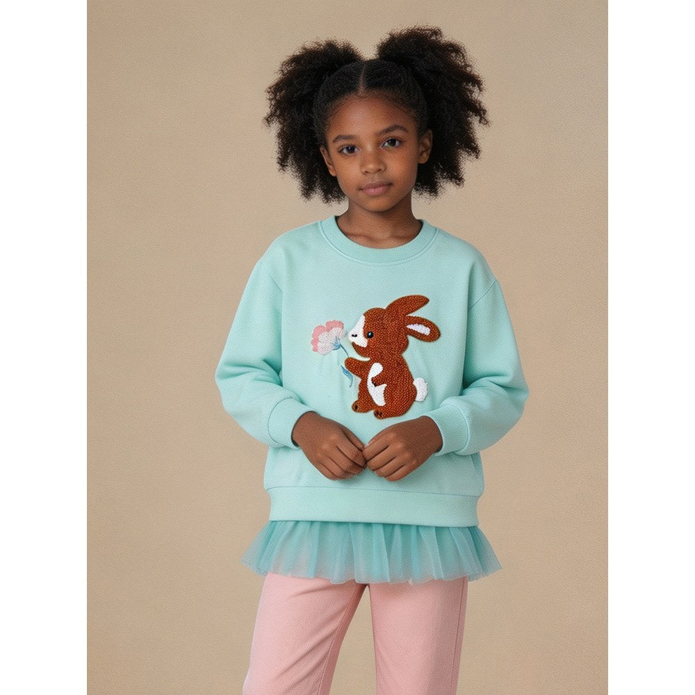 Baby Kids Girls Long Sleeves Cartoon Pattern Tulle Patchwork Dress