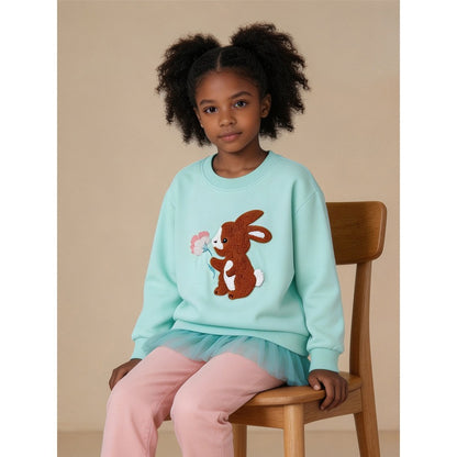 Baby Kids Girls Long Sleeves Cartoon Pattern Tulle Patchwork Dress