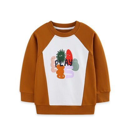 Kids Boys Cartoon Pattern Crew Neck Long Sleeves Sweatshirt