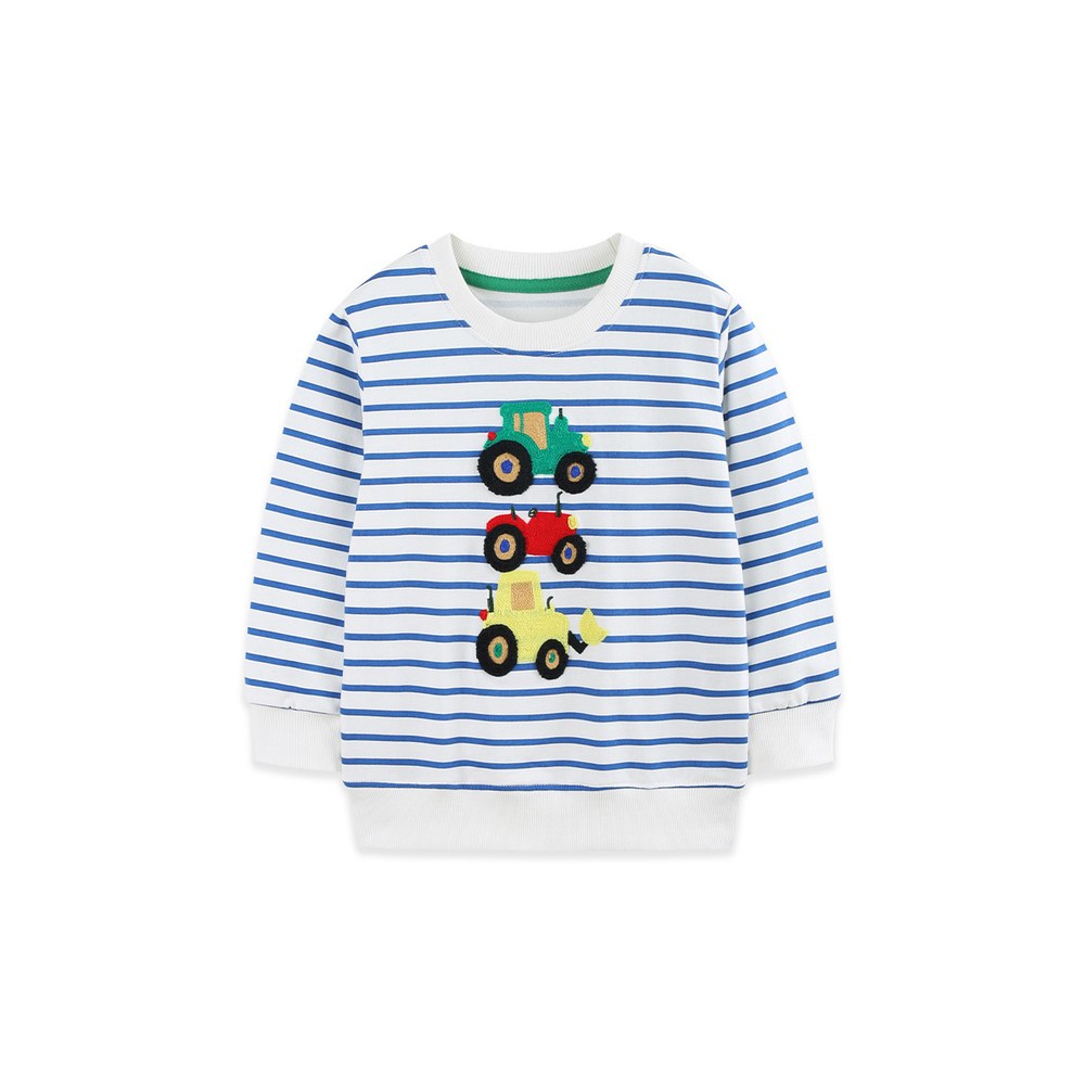Kids Boys Cartoon and Striped Pattern Crew Neck Long Sleeves Sweatshirt