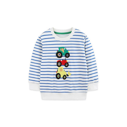 Kids Boys Cartoon and Striped Pattern Crew Neck Long Sleeves Sweatshirt