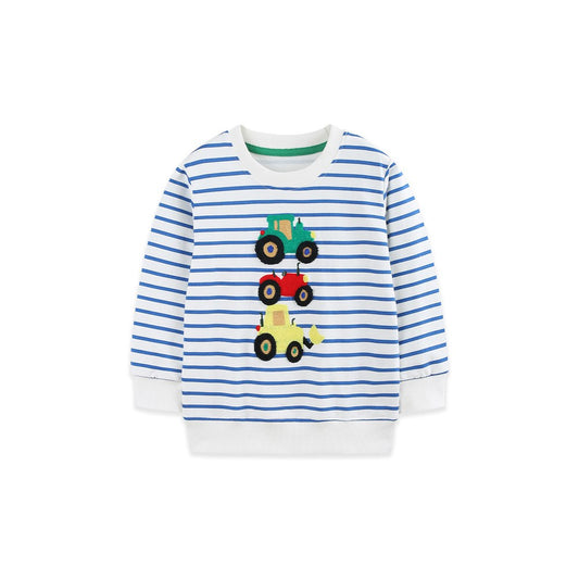 Kids Boys Cartoon and Striped Pattern Crew Neck Long Sleeves Sweatshirt