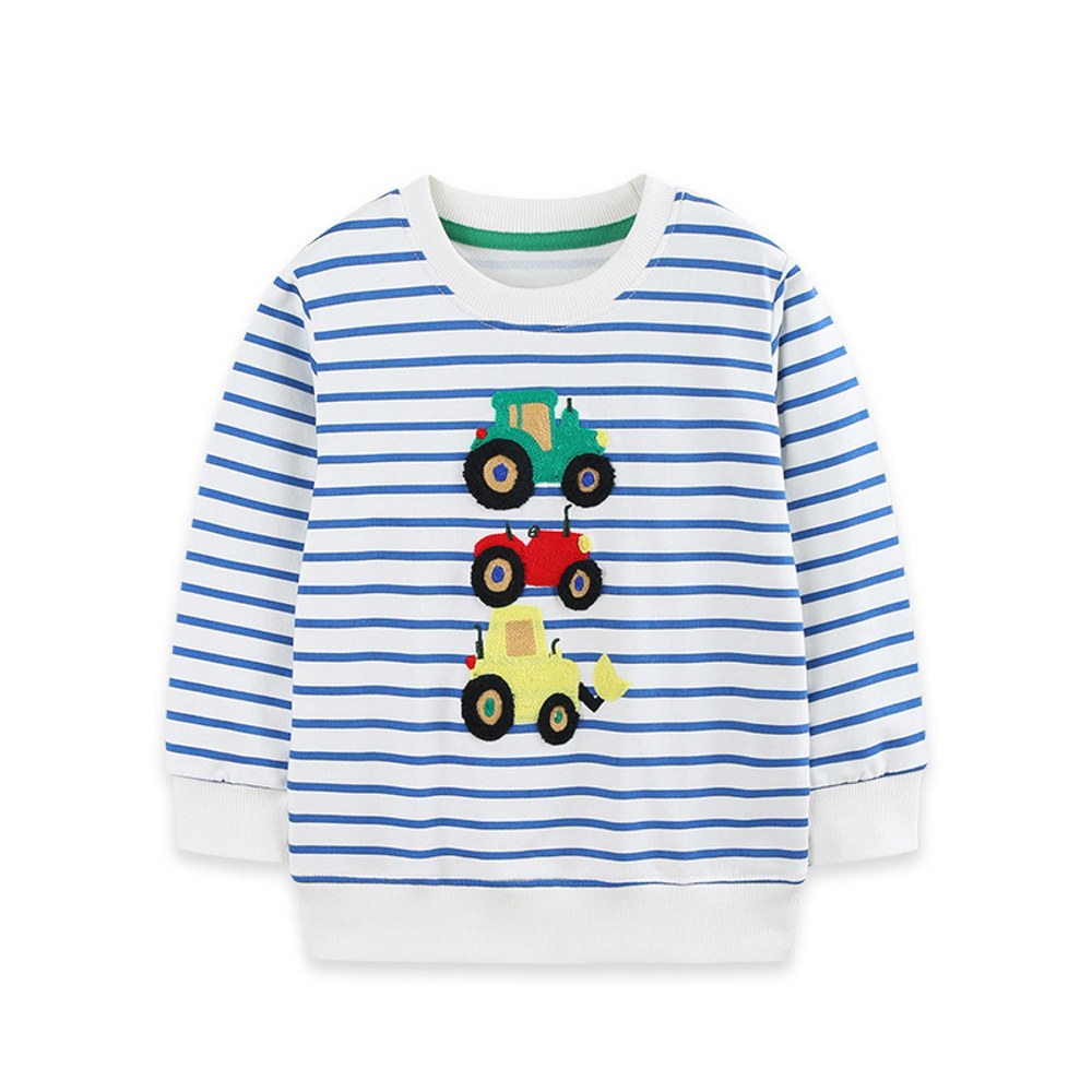 Kids Boys Cartoon and Striped Pattern Crew Neck Long Sleeves Sweatshirt
